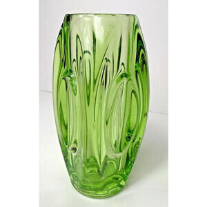 Vtg Sklo Union Bright Green Bullet Lens Glass Vase 1960s Rosice Czech